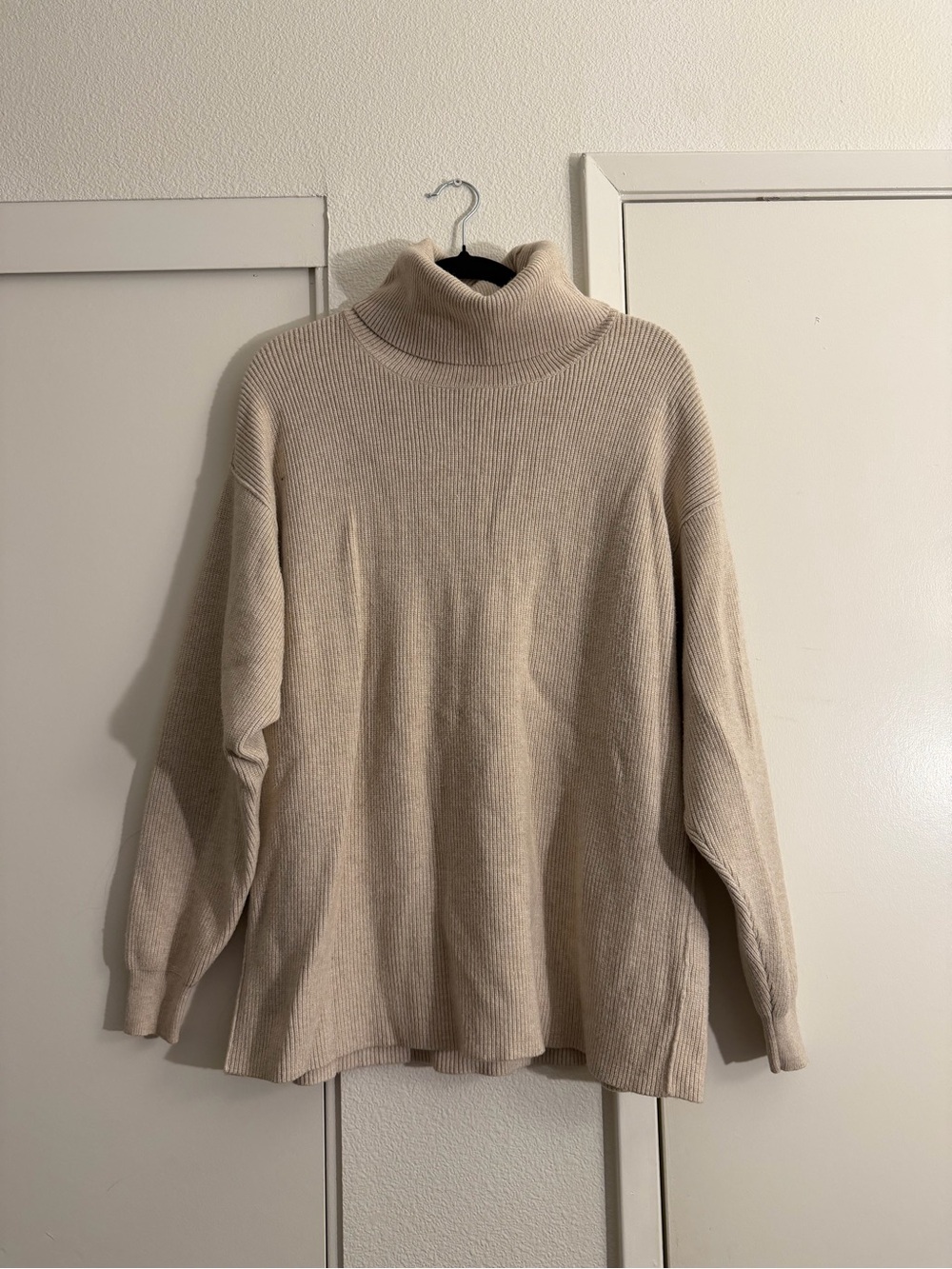 Free People Beige Ribbed Turtleneck Sweater
